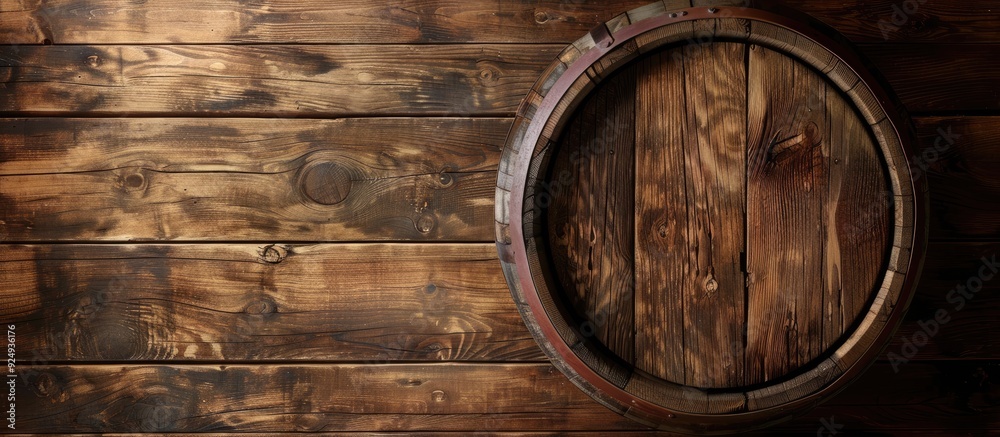 bulletin board for menus and ads along with wooden barrels. with copy space image. Place for adding text or design