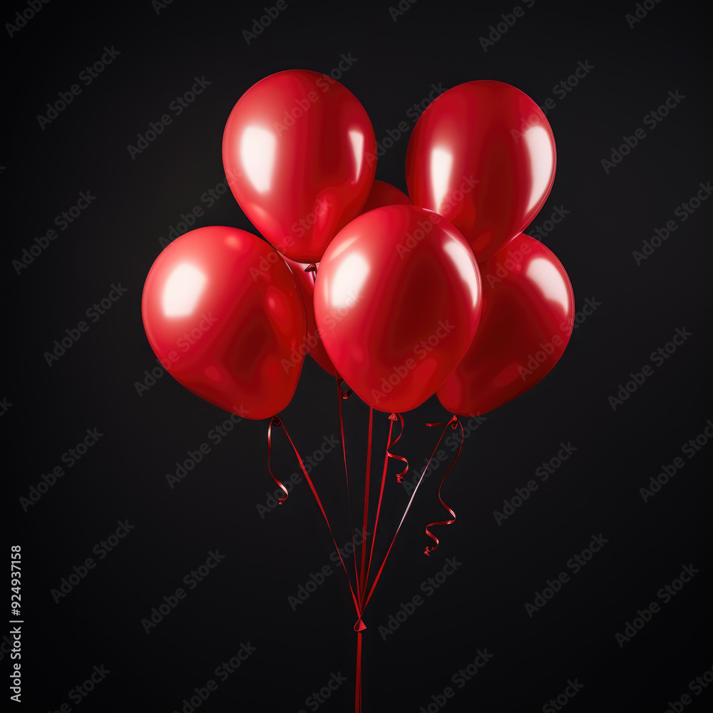 generated illustration of Red balloons bunch on a black wall background. generated illustration of Red balloons bunch on a black wall background.