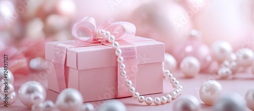 Pink gift box and pearl nec...