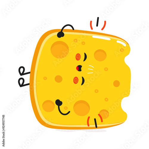 Cheese laughs character. Vector hand drawn cartoon kawaii character illustration icon. Isolated on white background. Cheese character concept