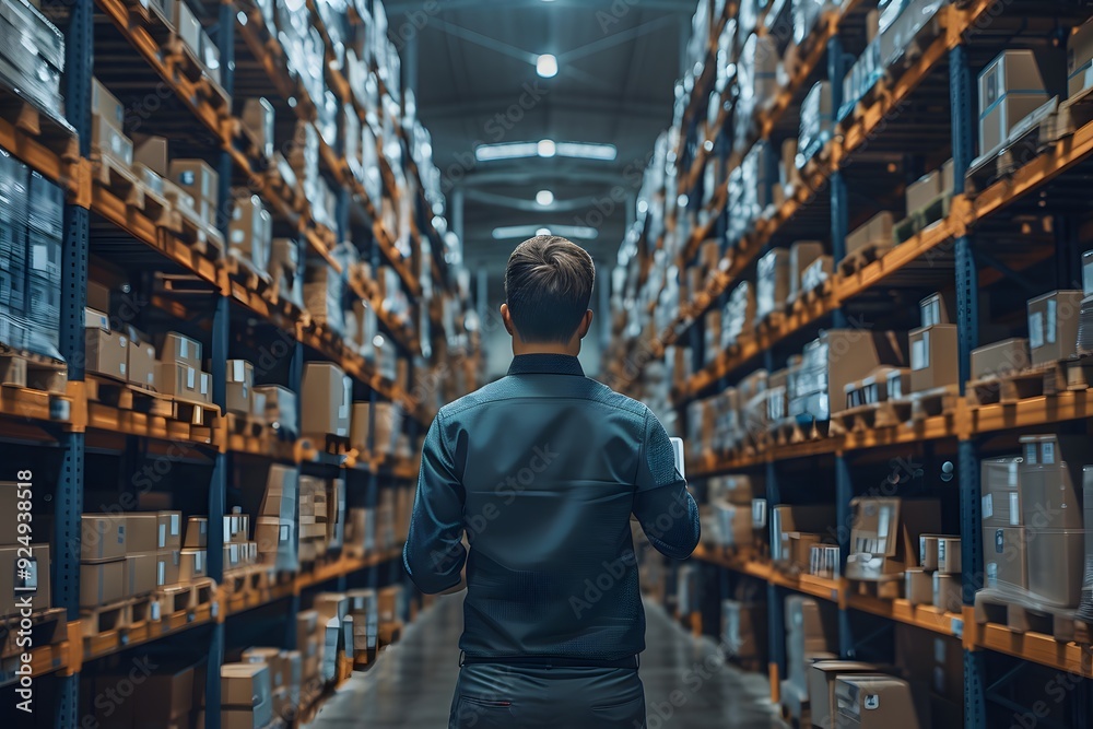 Man with tablet in warehouse. Man with tablet in warehouse.