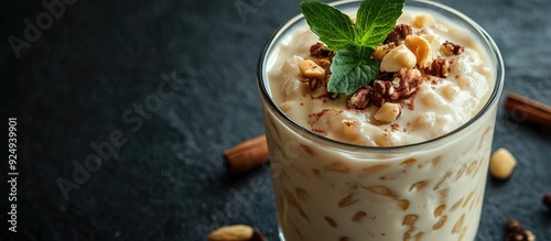 Rice pudding topped with nu...