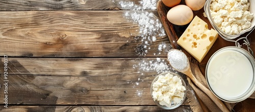 Dairy items on a wooden tab...