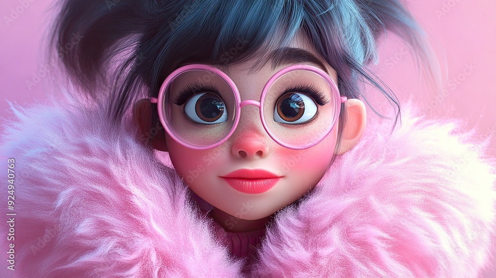 Charming cartoon character in a fluffy fur coat portrait Charming cartoon character in a fluffy fur coat portrait