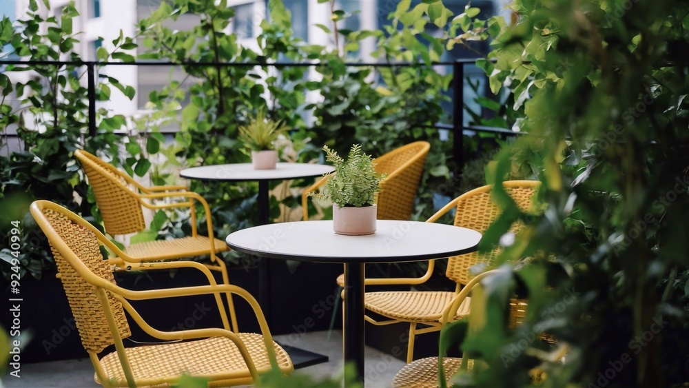 Obraz premium The facility's summer terrace, cafe, restaurant, lots of greenery