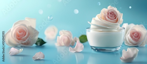 creams and roses on a blue ...