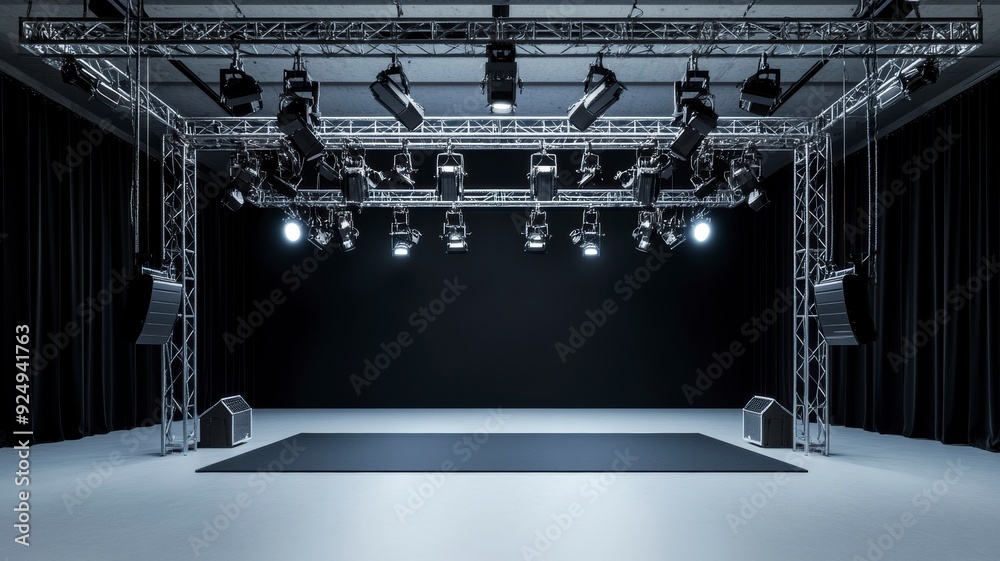 Modern stage setup with lighting and sound equipment ready for ...