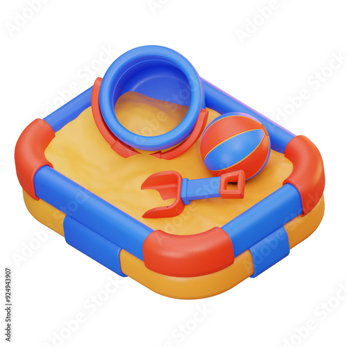 3d illustration Sandbox Set with Bucket and Ball for Kids photo