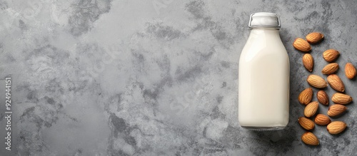 Almond milk in a glass bott...