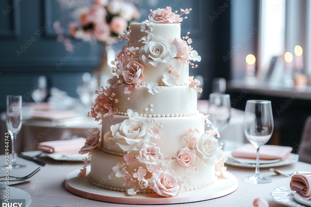 Luxury white floral wedding cake elegantly decorated flowers elegantly set table desserts flowers Luxury white floral wedding cake elegantly decorated flowers elegantly set table desserts flowers