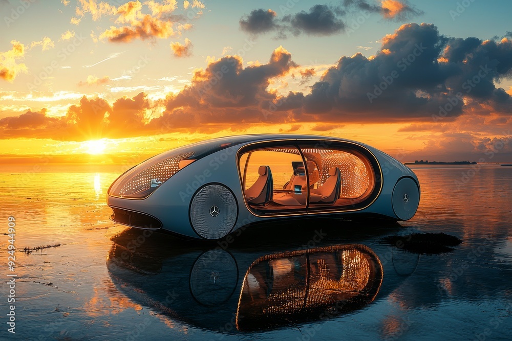 Obraz premium picture for Daimler company that show a situation with the future of a product in 2030 where the company is using AI to improve their product and that benefits the consumers and the planet