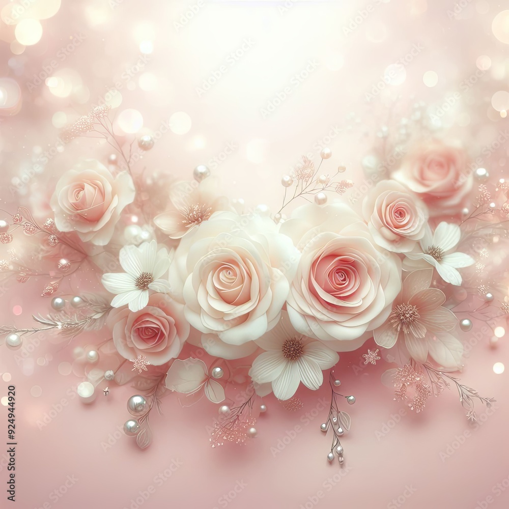 Bouquet of white and pink roses on a light background. Bouquet of white and pink roses on a light background.