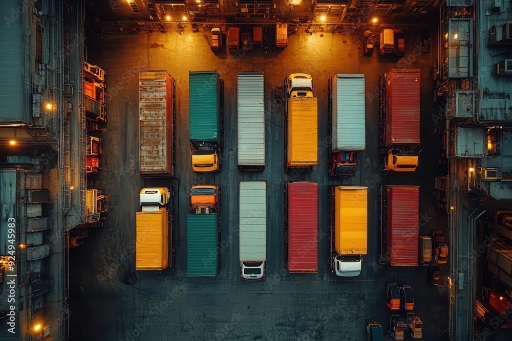 aerial view of bustling logistics center with fleet of cargo trucks dynamic composition industrial scale emphasis on efficient transportation and supply chain aerial view of bustling logistics center with fleet of cargo trucks dynamic composition industrial scale emphasis on efficient transportation and supply chain