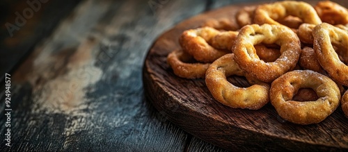 Taralli a traditional Italian snack that is characteristic of Apulia s regional cuisine. with copy space image. Place for adding text or design photo