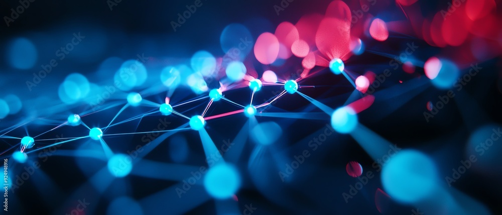 Abstract illustration of a network with glowing nodes, showcasing interconnected lines in vibrant blue and red colors. Abstract illustration of a network with glowing nodes, showcasing interconnected lines in vibrant blue and red colors.