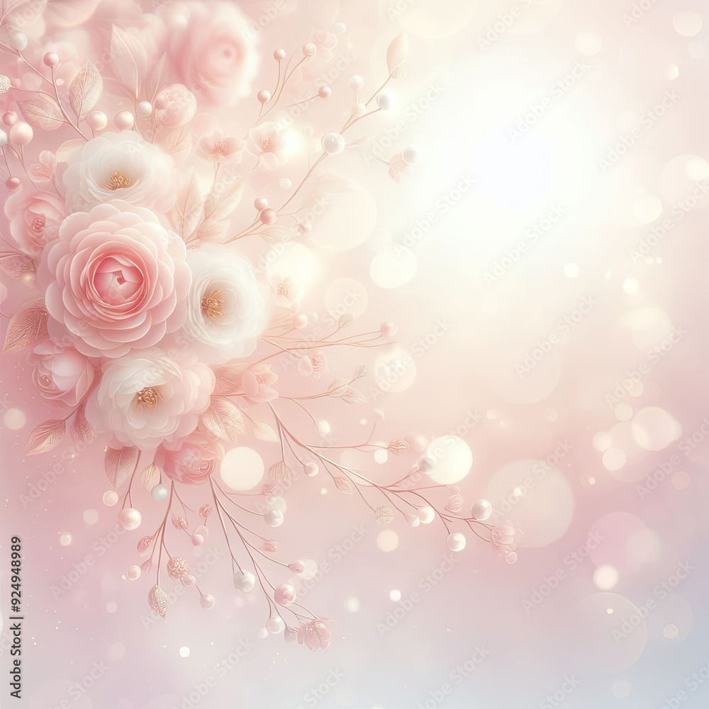 Floral background with pink rose flowers and bokeh lights. Floral background with pink rose flowers and bokeh lights.