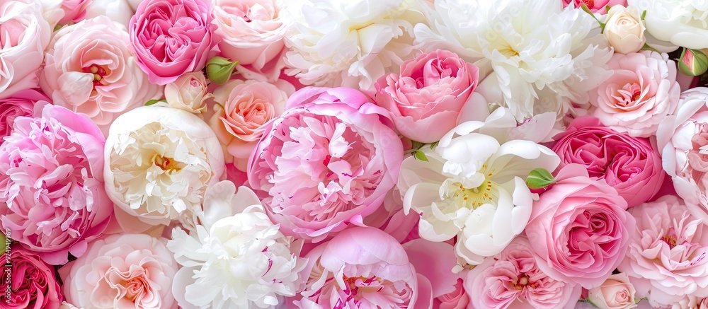 A delicate romantic bouquet ideal for gifting Large pink peonies and white roses set against a white background This floral arrangement is perfect for Valentine s Day Mother s Day or International Wo A delicate romantic bouquet ideal for gifting Large pink peonies and white roses set against a white background This floral arrangement is perfect for Valentine s Day Mother s Day or International Wo