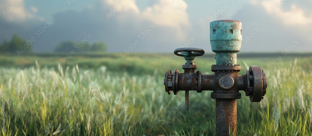 The old valve is located in the field. with copy space image. Place for adding text or design The old valve is located in the field. with copy space image. Place for adding text or design