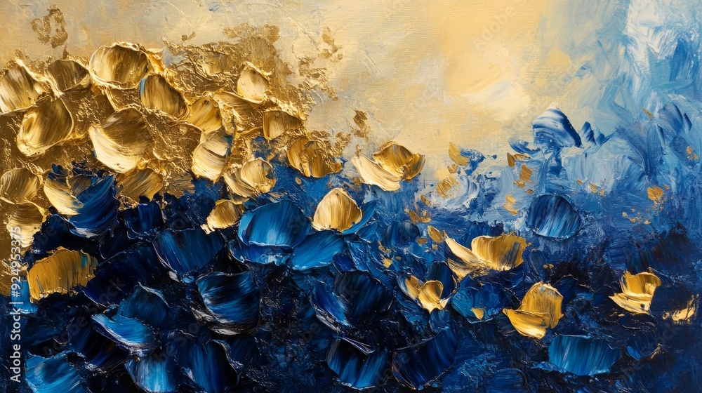 Abstract Blue and Gold Acrylic Painting - A vibrant abstract painting ...