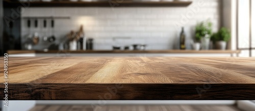 Wood table top set against ...