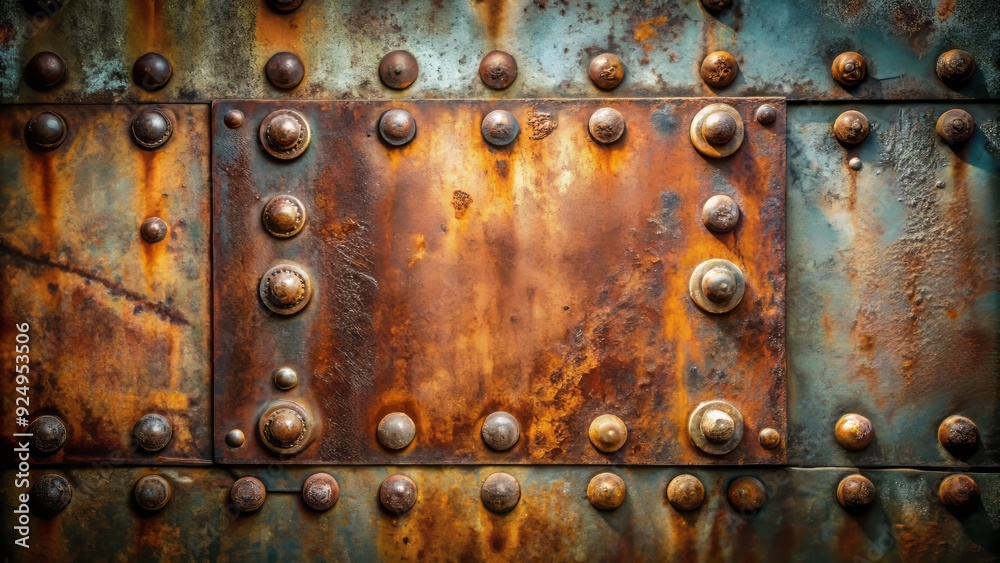 Close-up of distressed, riveted metal texture with visible bolts and scratches, conveying a sense of industrial strength and rugged, battle-hardened durability. Close-up of distressed, riveted metal texture with visible bolts and scratches, conveying a sense of industrial strength and rugged, battle-hardened durability.