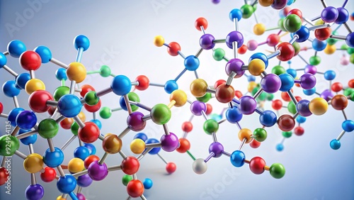 Colorful 3D illustration of a peptide molecule structure, showcasing amino acid chains and chemical bonds, against a white background with subtle gradient effects. photo