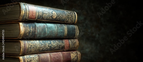 A stack of old books with a decorative cover. with copy space image. Place for adding text or design