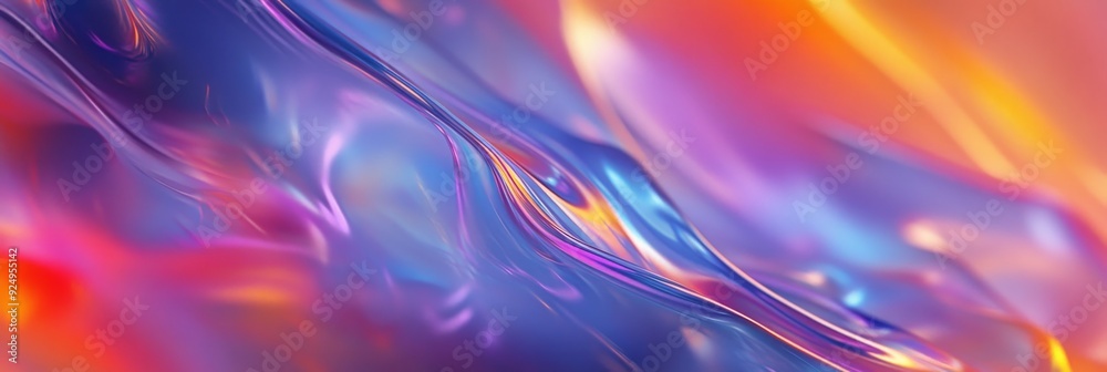 Fototapeta premium Abstract Liquid Flow with Vibrant Color Gradient - An abstract image depicting a flowing liquid with a dynamic color gradient, symbolizing energy, motion, fluidity, and the interplay of light and colo