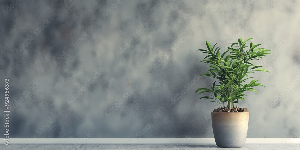 A green potted plant sits against a textured gray wall, offering a modern and stylish decor statement. A green potted plant sits against a textured gray wall, offering a modern and stylish decor statement.