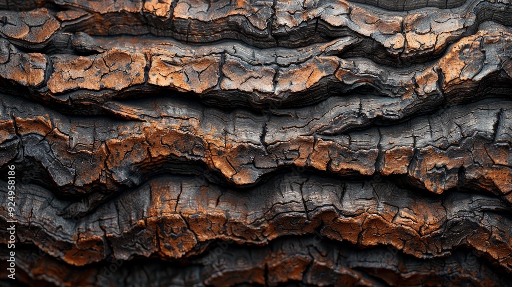 Illustration of a 3D render close-up of a tree bark texture, with detailed grooves and a deep brown background. Illustration of a 3D render close-up of a tree bark texture, with detailed grooves and a deep brown background.