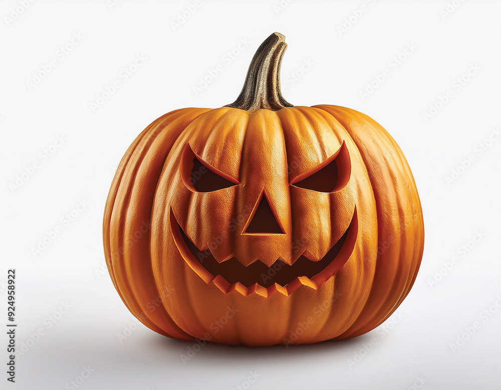 A carved pumpkin with intricate designs and a menacing face, perfect for a spooky Halloween display.