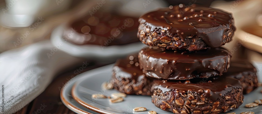 No Bake Chocolate Peanut Butter Oat Cookies. with copy space image. Place for adding text or design No Bake Chocolate Peanut Butter Oat Cookies. with copy space image. Place for adding text or design