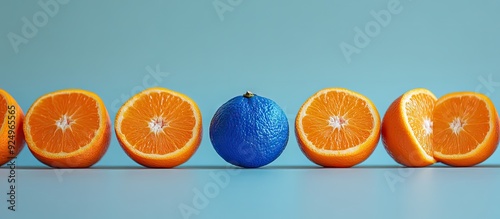 Row of orange cut tangerine...