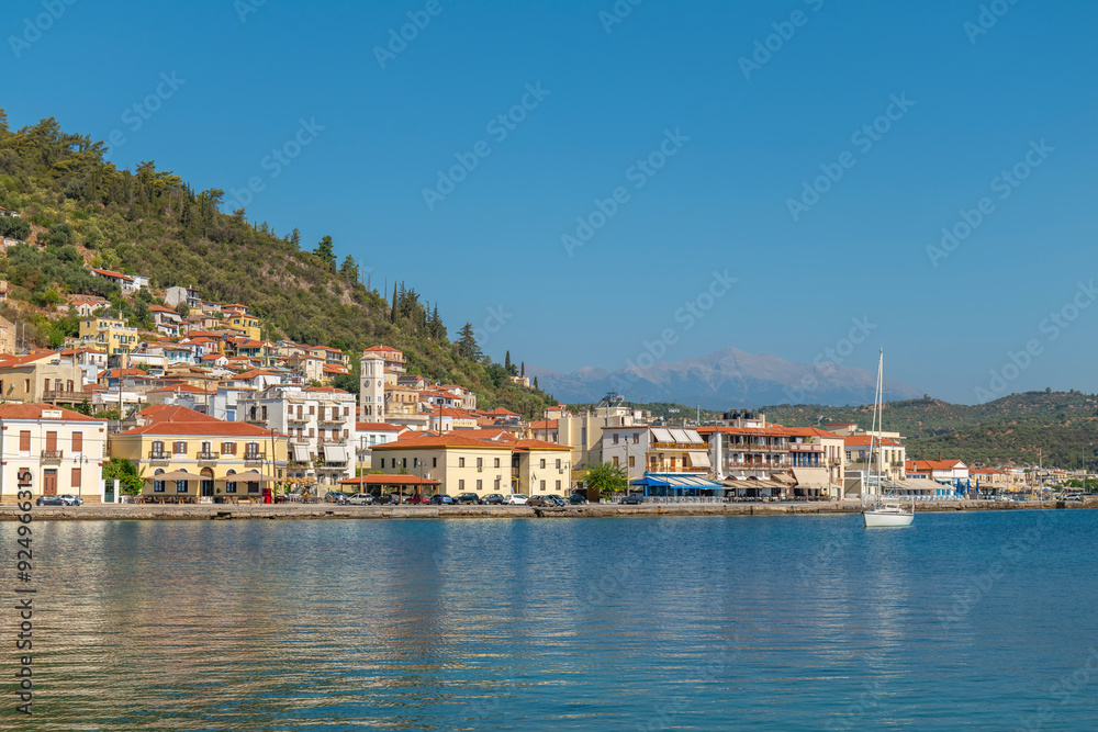 Fototapeta premium Greece Peloponnese Region Gytheio Village Colorful Houses Church and Coastline