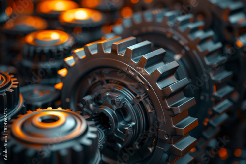 abstract technology background showcases a mesmerizing array of engine gear wheels, creating an industrial backdrop that exudes innovation and precision, with a symphony of metallic components interl photo