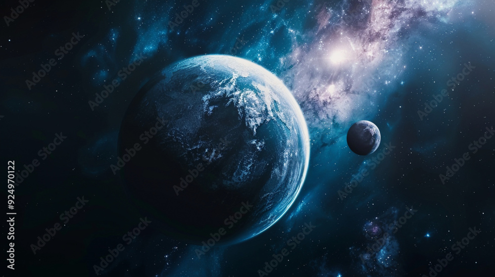 Planets and galaxy in space Planets and galaxy in space