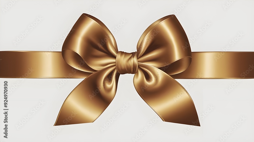 A realistic, decorative, gold satin bow A realistic, decorative, gold satin bow