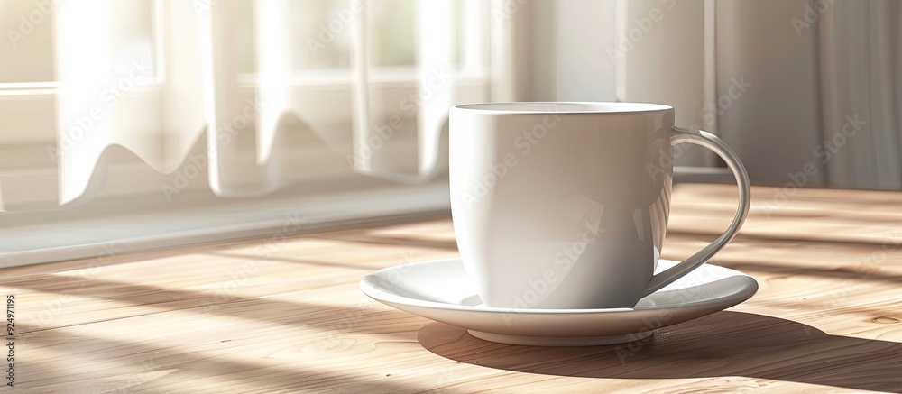White ceramic mug on saucer providing copy space image White ceramic mug on saucer providing copy space image
