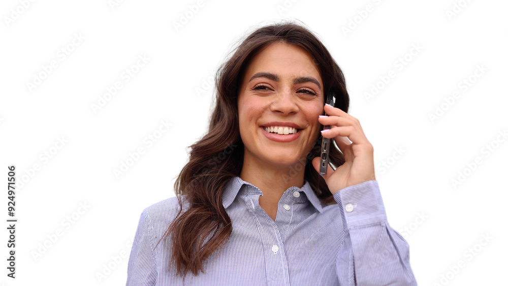 Young businesswoman making a business talk on mobile phone Young businesswoman making a business talk on mobile phone