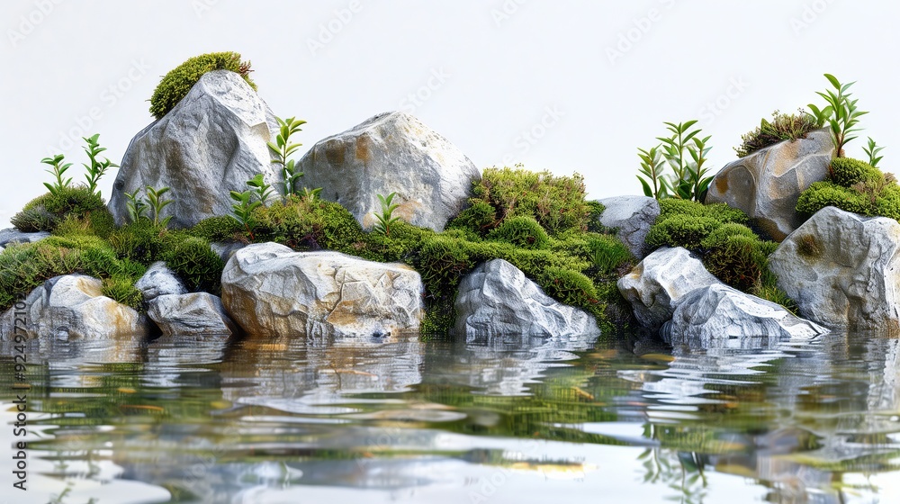 Zen Rock Garden with Moss and Reflections on Water Zen Rock Garden with Moss and Reflections on Water