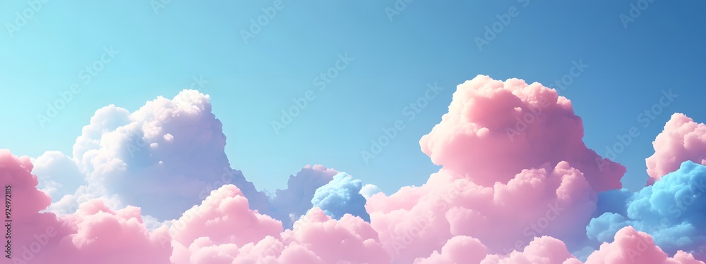 A serene sky with fluffy pink clouds, creating an ethereal and dreamy atmosphere A serene sky with fluffy pink clouds, creating an ethereal and dreamy atmosphere
