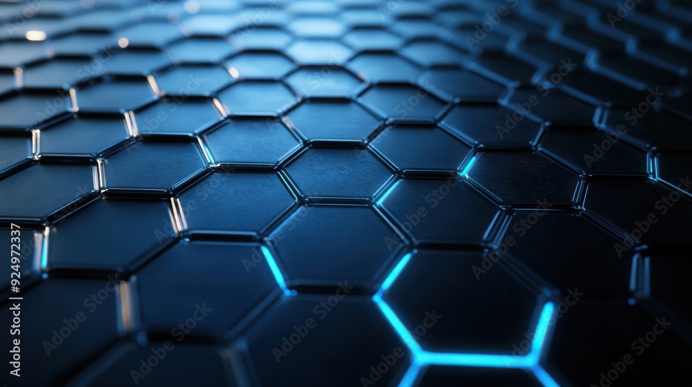 3D rendering of a hexagonal structure on a black background. 