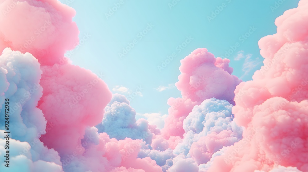 A serene sky with fluffy pink clouds, creating an ethereal and dreamy atmosphere A serene sky with fluffy pink clouds, creating an ethereal and dreamy atmosphere