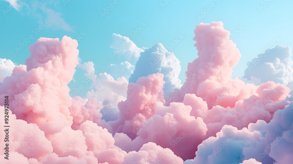 A serene sky with fluffy pink clouds, creating an ethereal and dreamy atmosphere A serene sky with fluffy pink clouds, creating an ethereal and dreamy atmosphere