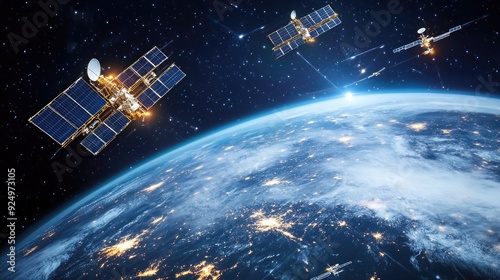 A network of satellites orbiting Earth, representing global communication technology.