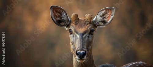 Female nilgai Boselaphus tragocamelus featured in a portrait with copy space image photo