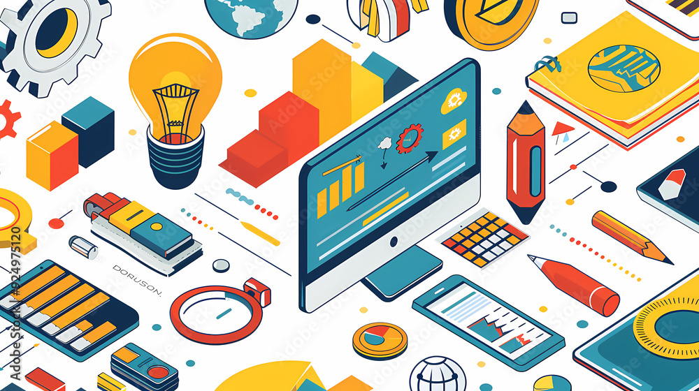 Obraz premium Startup business isometric line vector image