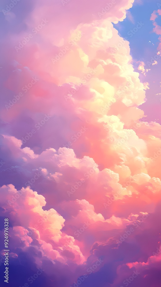 A serene sky with fluffy pink clouds, creating an ethereal and dreamy atmosphere A serene sky with fluffy pink clouds, creating an ethereal and dreamy atmosphere