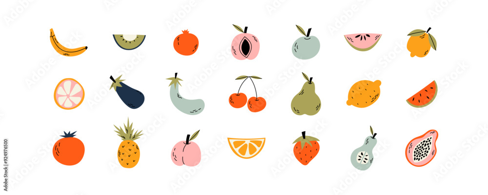 Set of various exotic tropical fruits