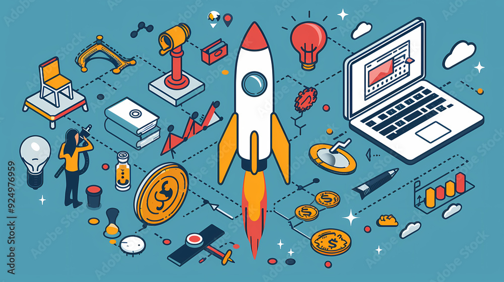 Startup business isometric line vector image Startup business isometric line vector image